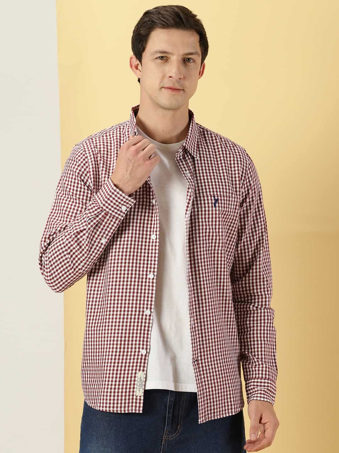 Thomas Scott Men Classic Slim Fit Gingham Checked Pure Cotton Casual Shirt
