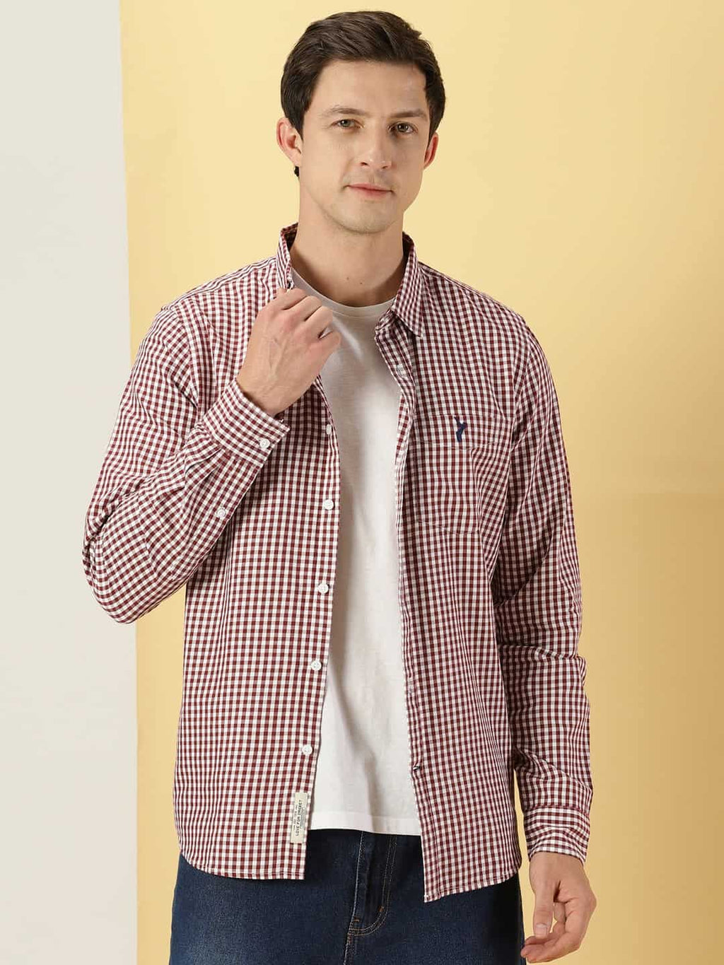 Thomas Scott Men Classic Slim Fit Gingham Checked Pure Cotton Casual Shirt