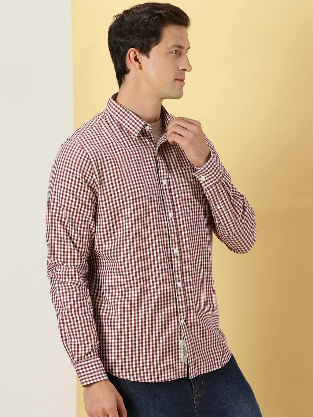 Thomas Scott Men Classic Slim Fit Gingham Checked Pure Cotton Casual Shirt