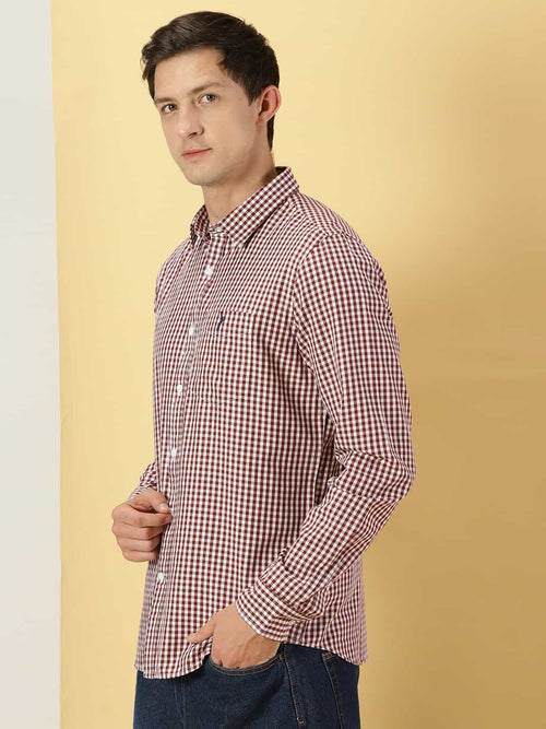 Thomas Scott Men Classic Slim Fit Gingham Checked Pure Cotton Casual Shirt