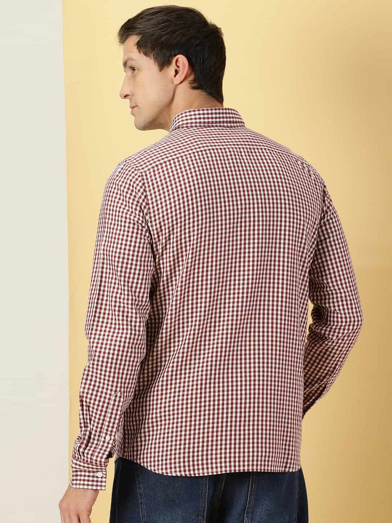 Thomas Scott Men Classic Slim Fit Gingham Checked Pure Cotton Casual Shirt