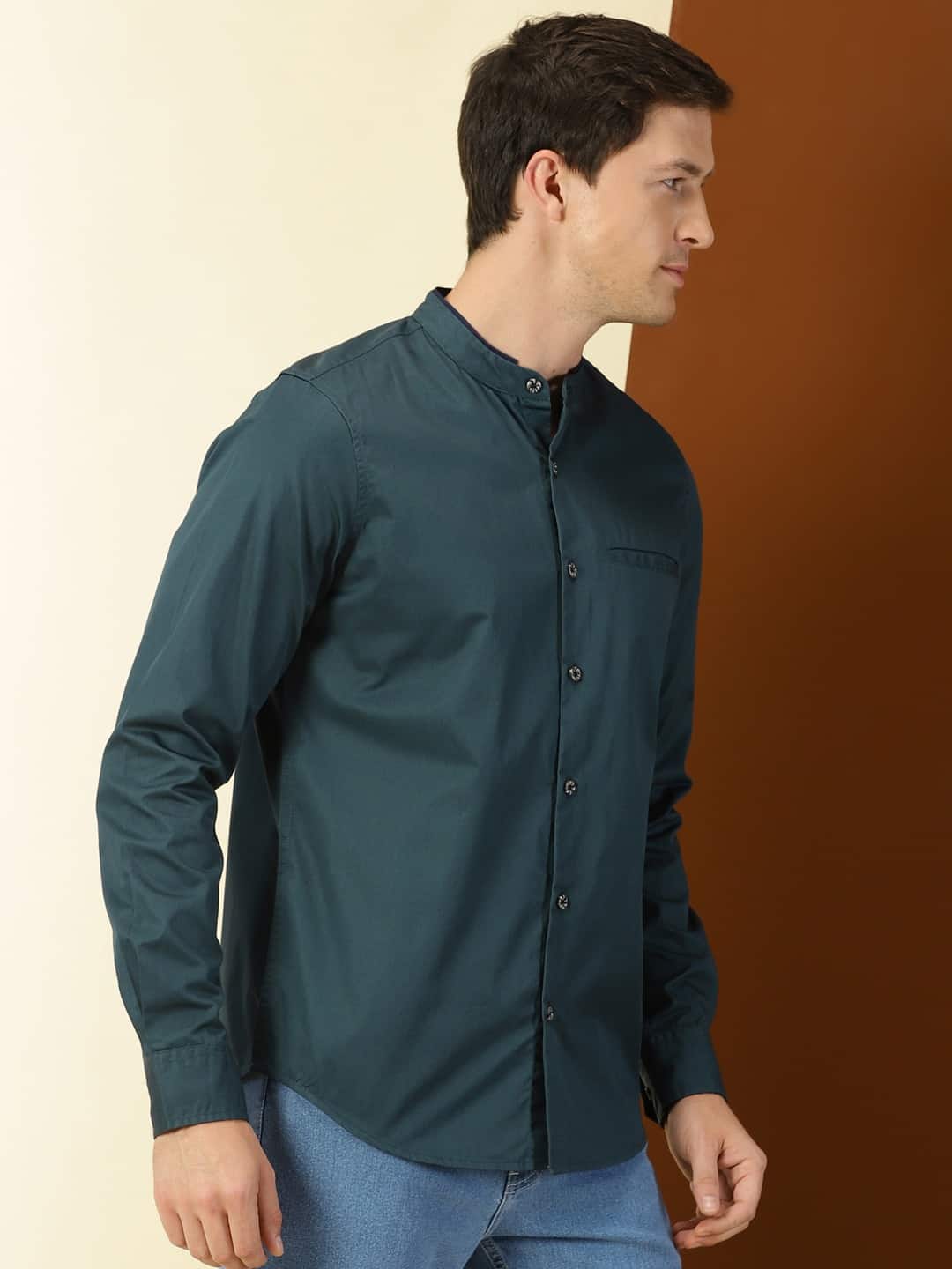 Thomas Scott Men Classic Slim Fit Mandarin Collar Cotton Casual Shirt