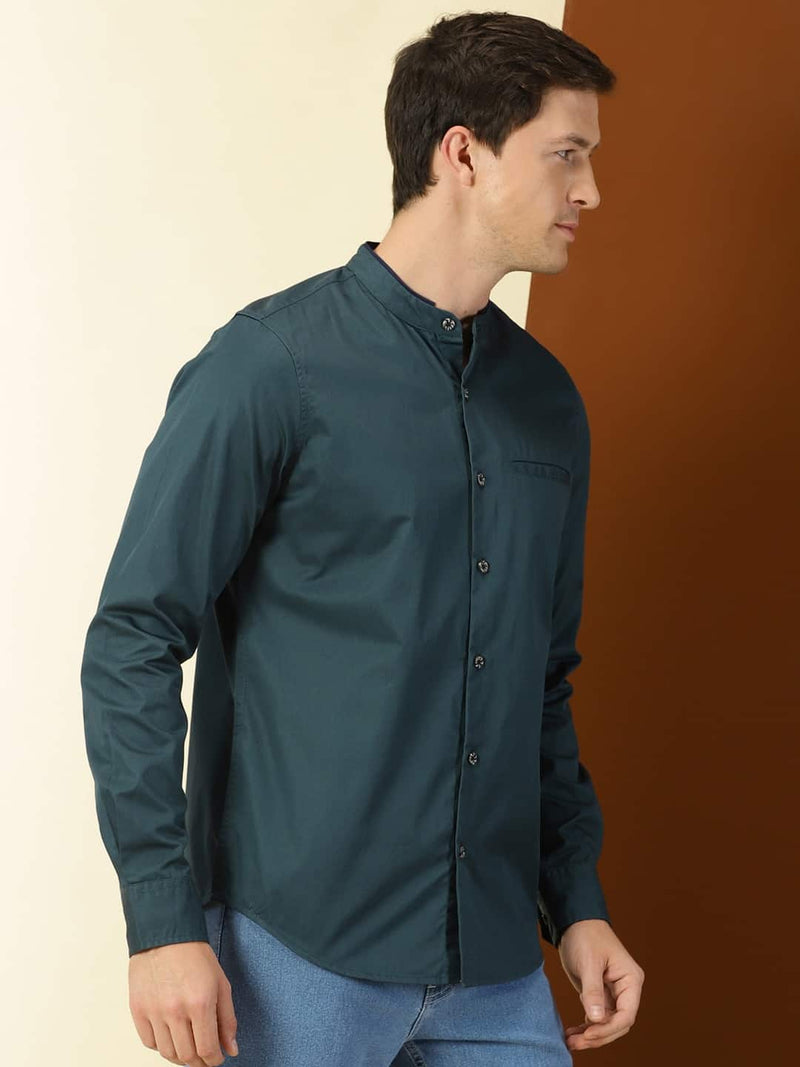 Thomas Scott Men Classic Slim Fit Mandarin Collar Cotton Casual Shirt