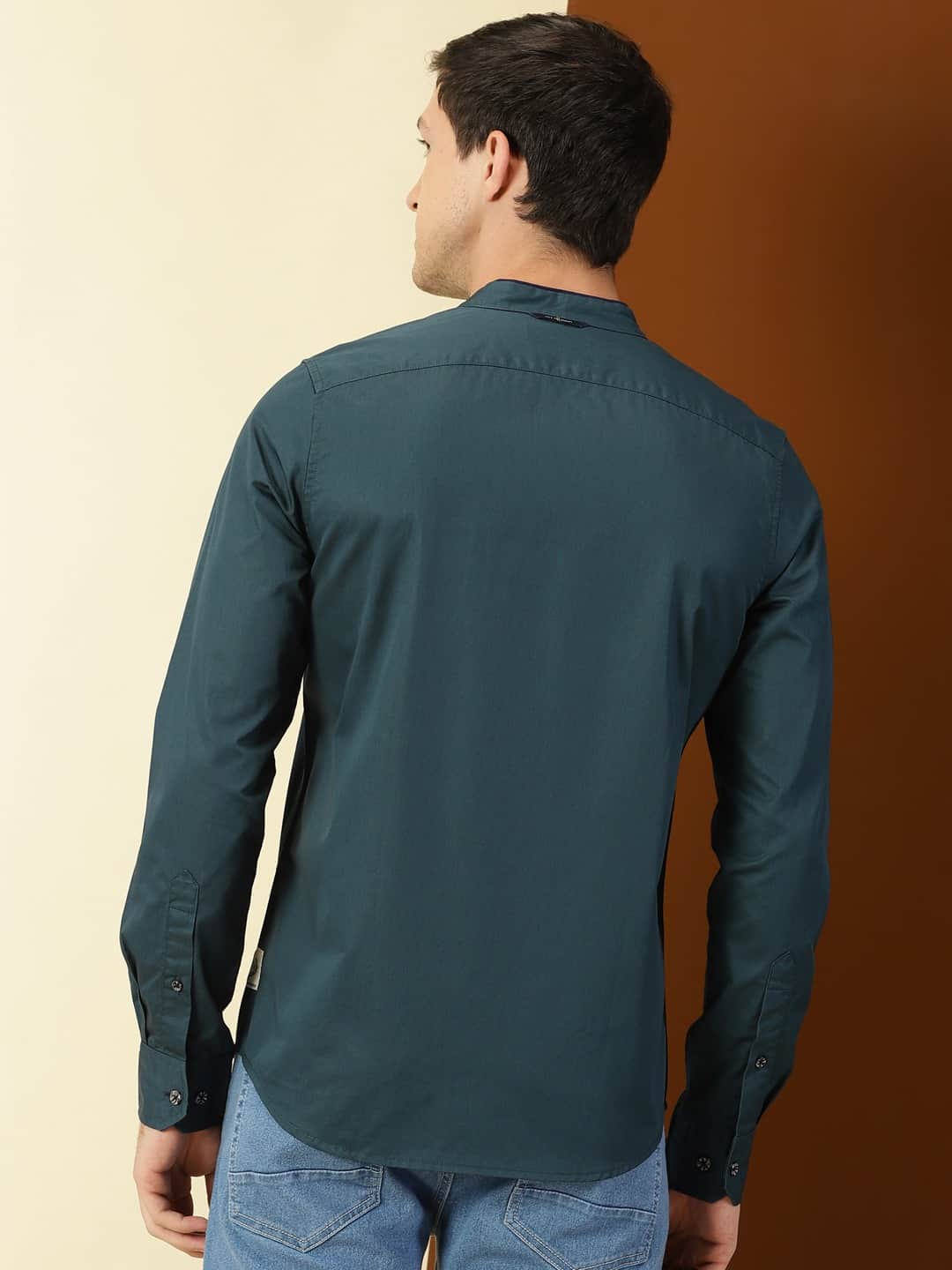 Thomas Scott Men Classic Slim Fit Mandarin Collar Cotton Casual Shirt