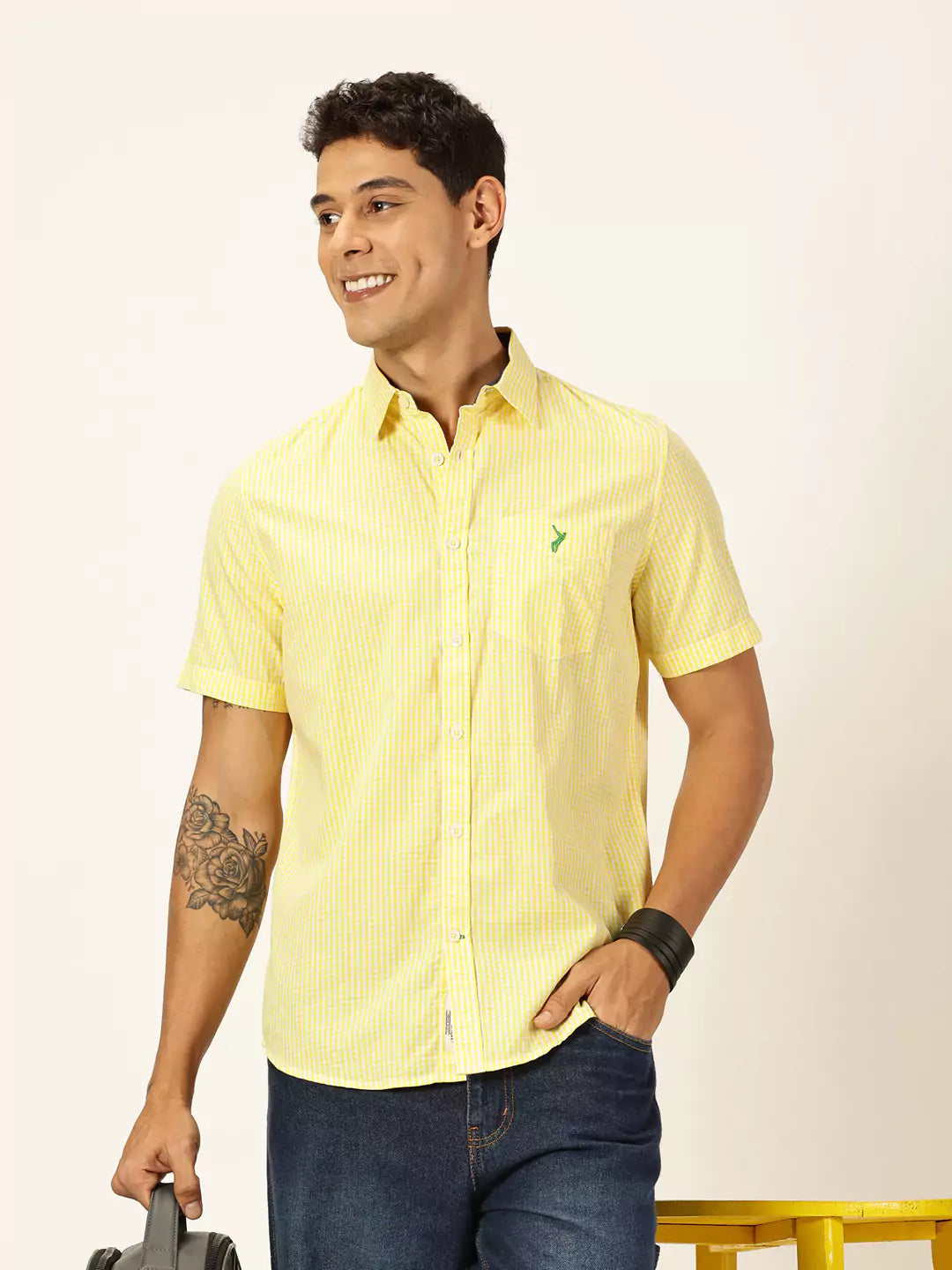 Thomas Scott Men Standard Slim Fit Checked Pure Cotton Casual Shirt