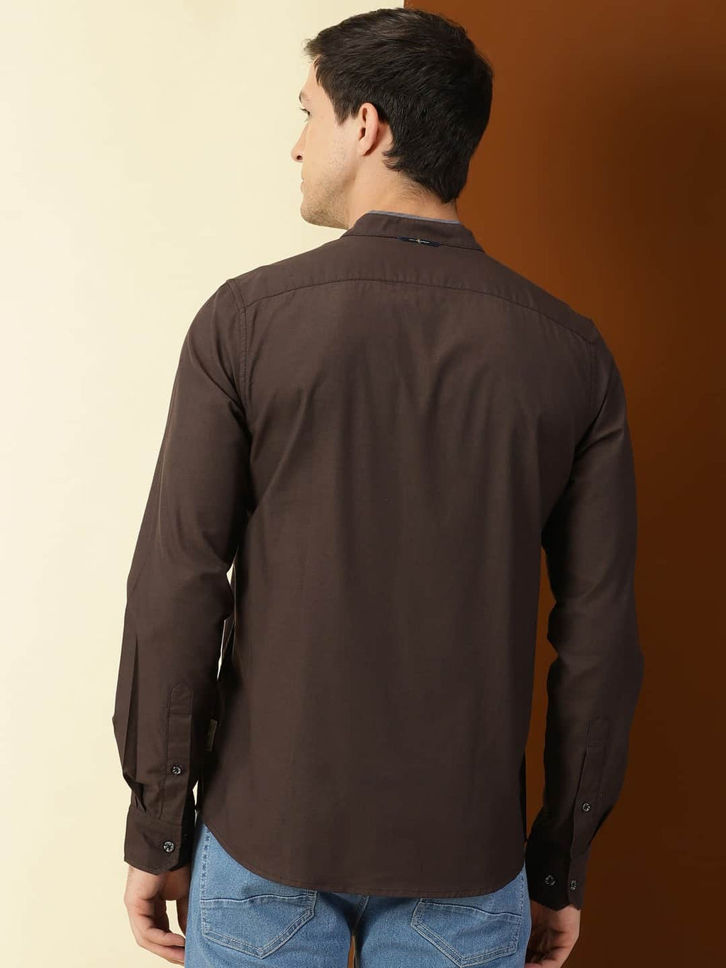 Thomas Scott Men Band Collar Classic Slim Fit Cotton Casual Shirt