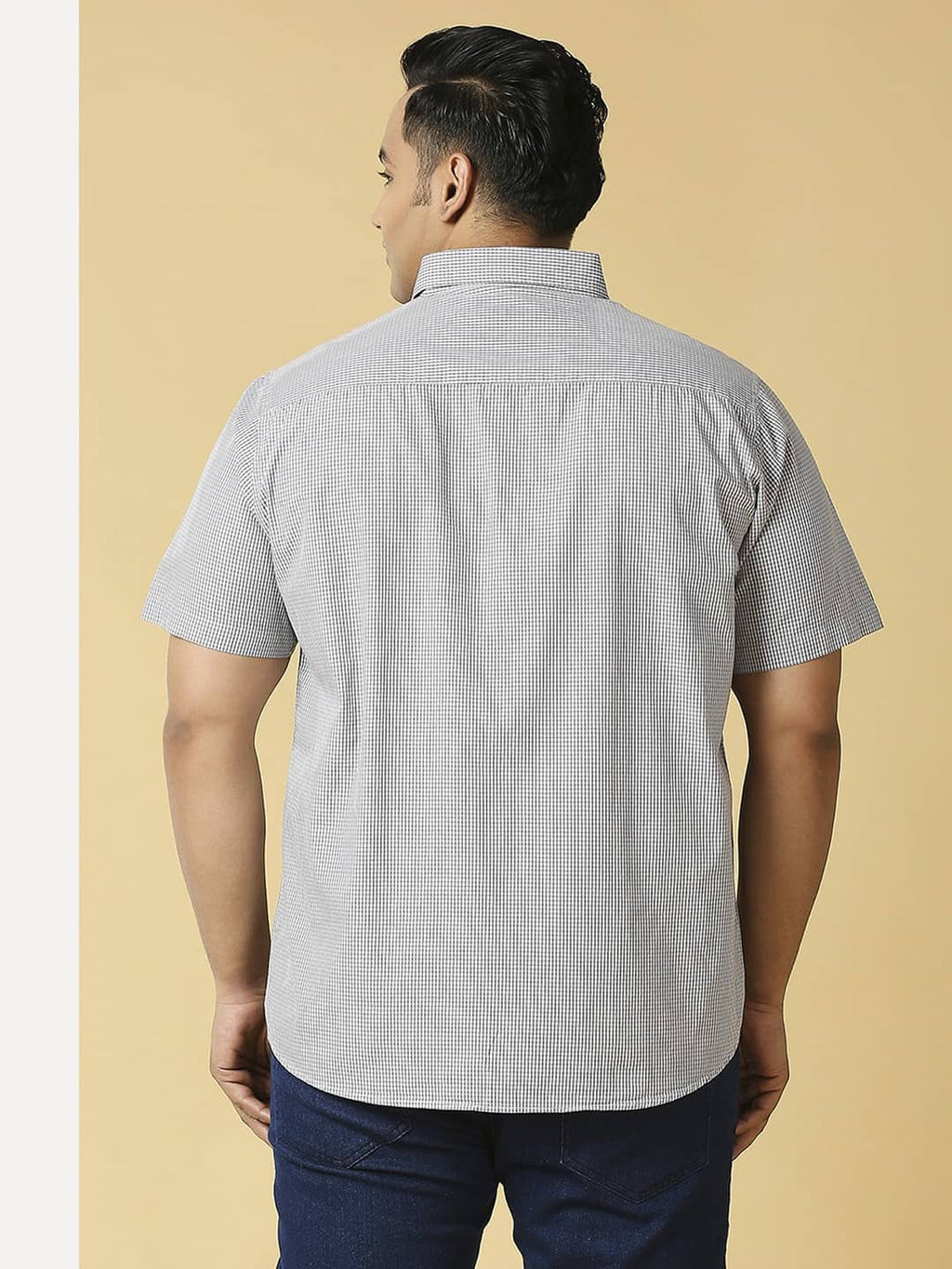 Thomas Scott Men Plus Size Classic Slim Fit Micro Checked Casual Cotton Shirt