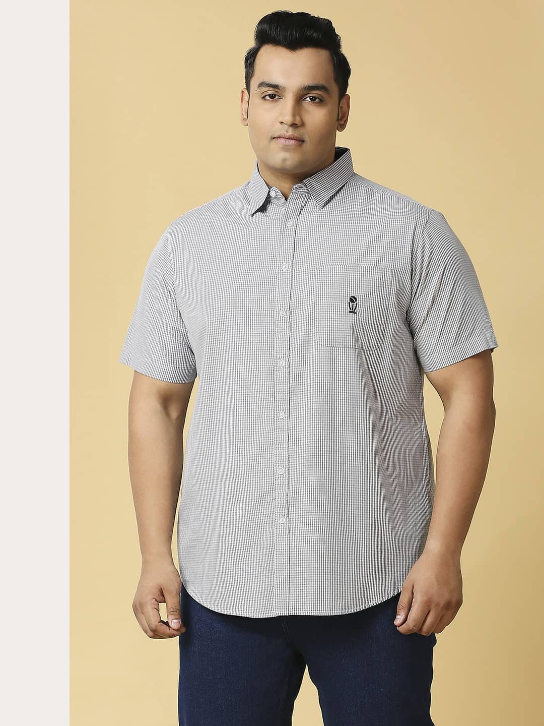 Thomas Scott Men Plus Size Classic Slim Fit Micro Checked Casual Cotton Shirt