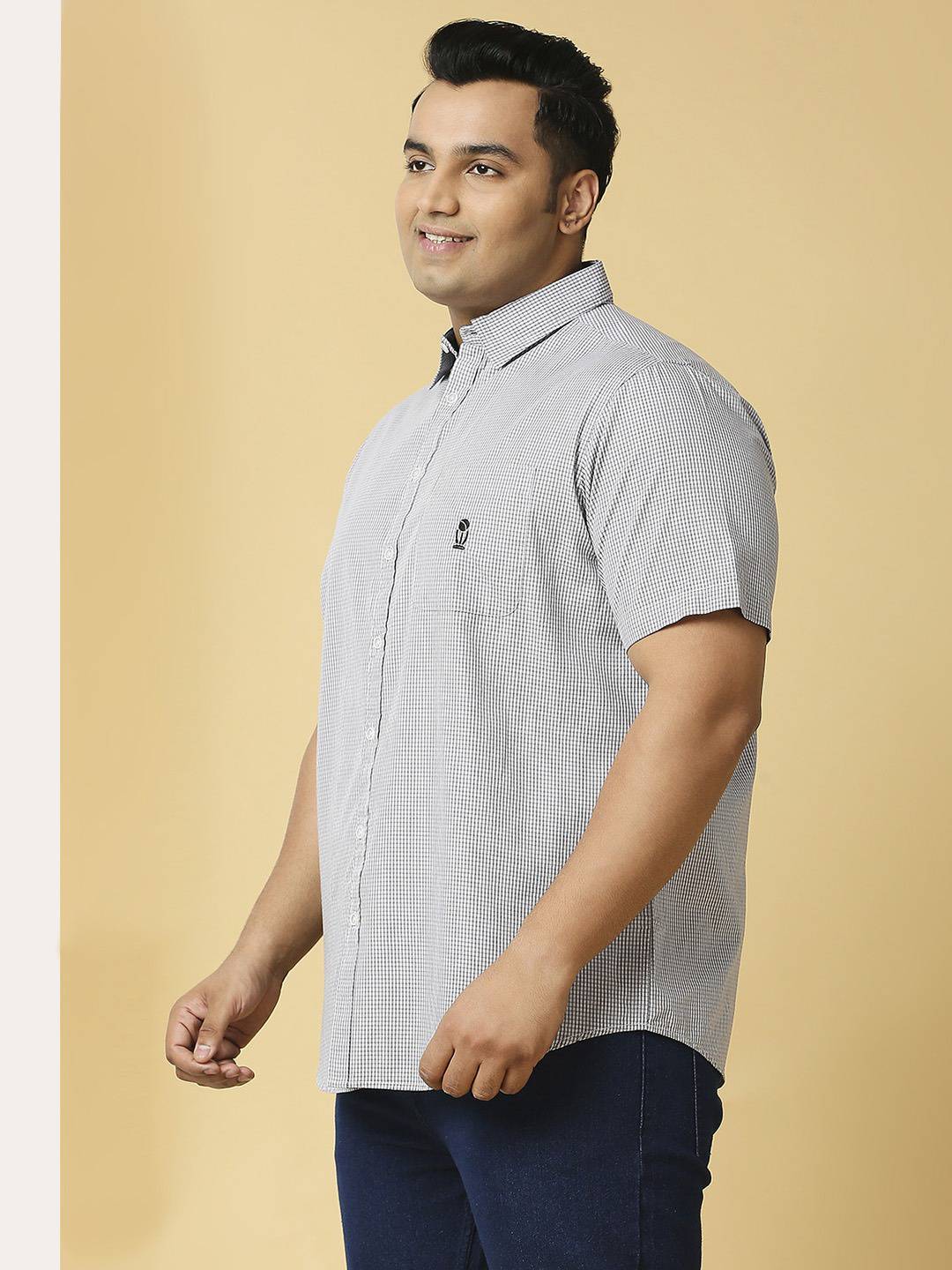 Thomas Scott Men Plus Size Classic Slim Fit Micro Checked Casual Cotton Shirt