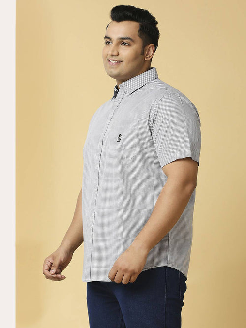 Thomas Scott Men Plus Size Classic Slim Fit Micro Checked Casual Cotton Shirt