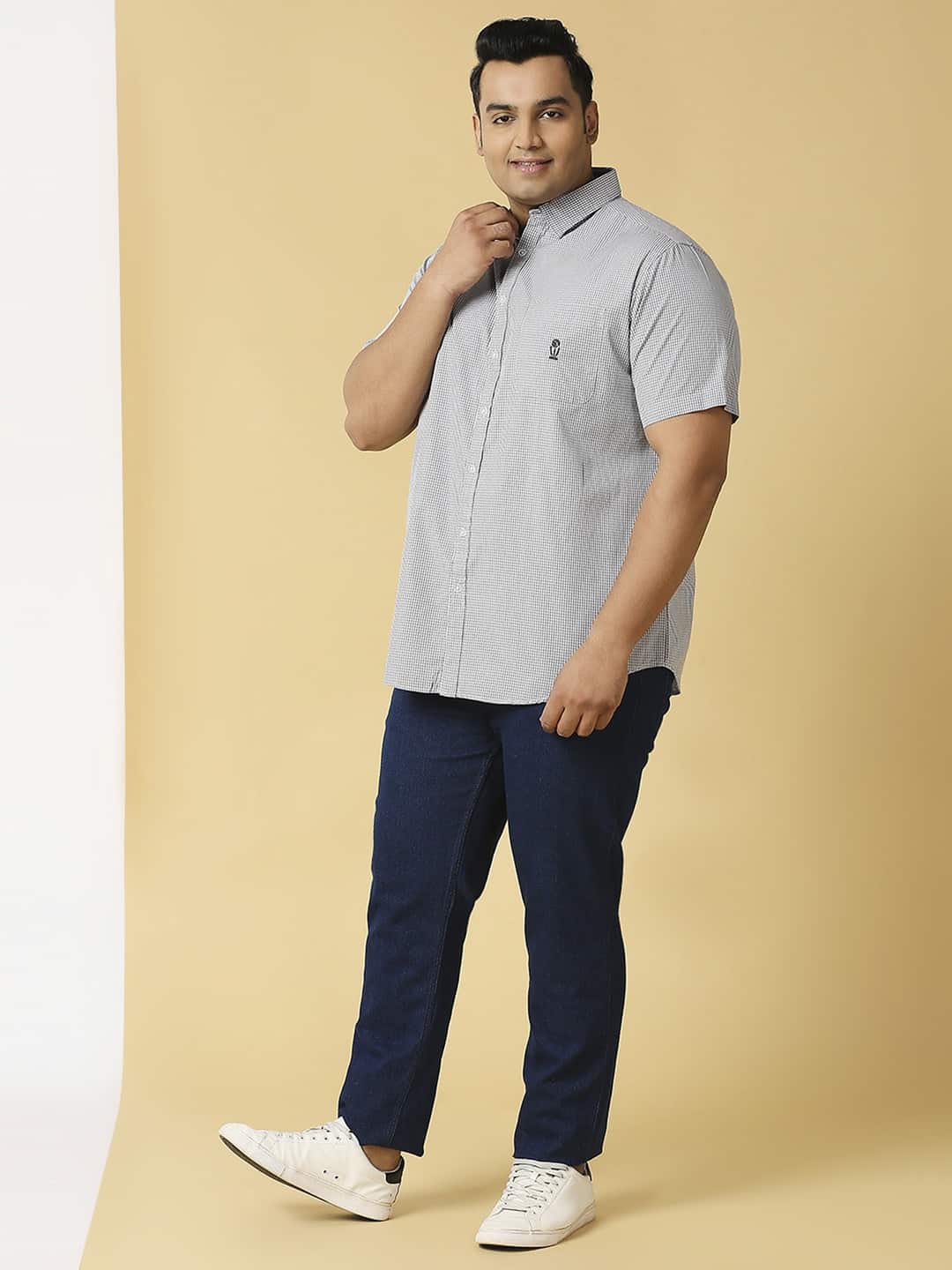 Thomas Scott Men Plus Size Classic Slim Fit Micro Checked Casual Cotton Shirt