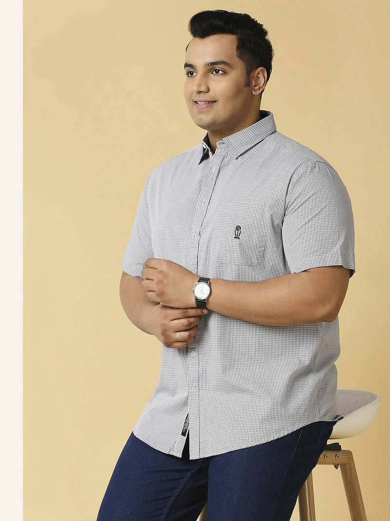 Thomas Scott Men Plus Size Classic Slim Fit Micro Checked Casual Cotton Shirt