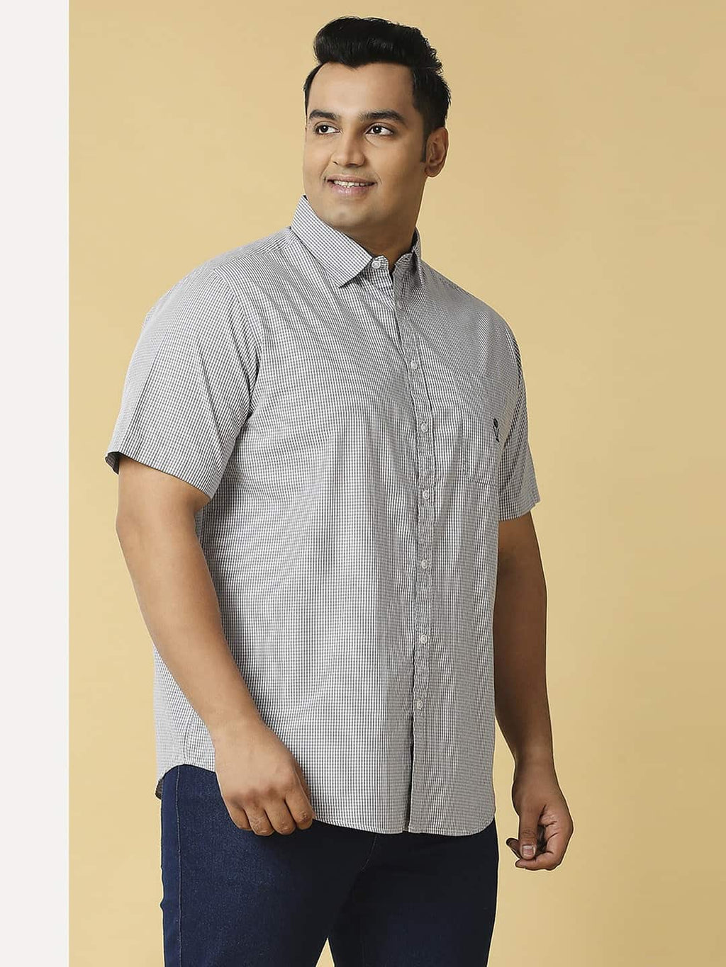 Thomas Scott Men Plus Size Classic Slim Fit Micro Checked Casual Cotton Shirt