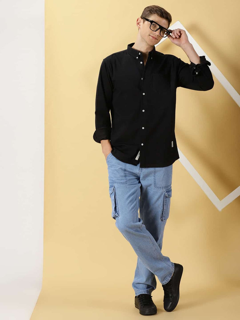 Thomas Scott Men Premium Slim Fit Button-Down Collar Twill Pure Cotton Casual Shirt