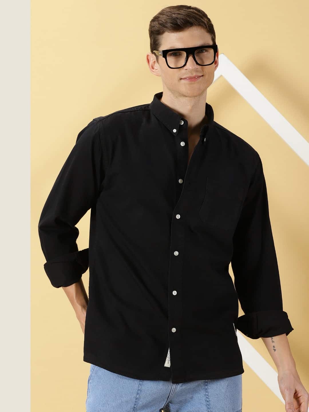 Thomas Scott Men Premium Slim Fit Button-Down Collar Twill Pure Cotton Casual Shirt