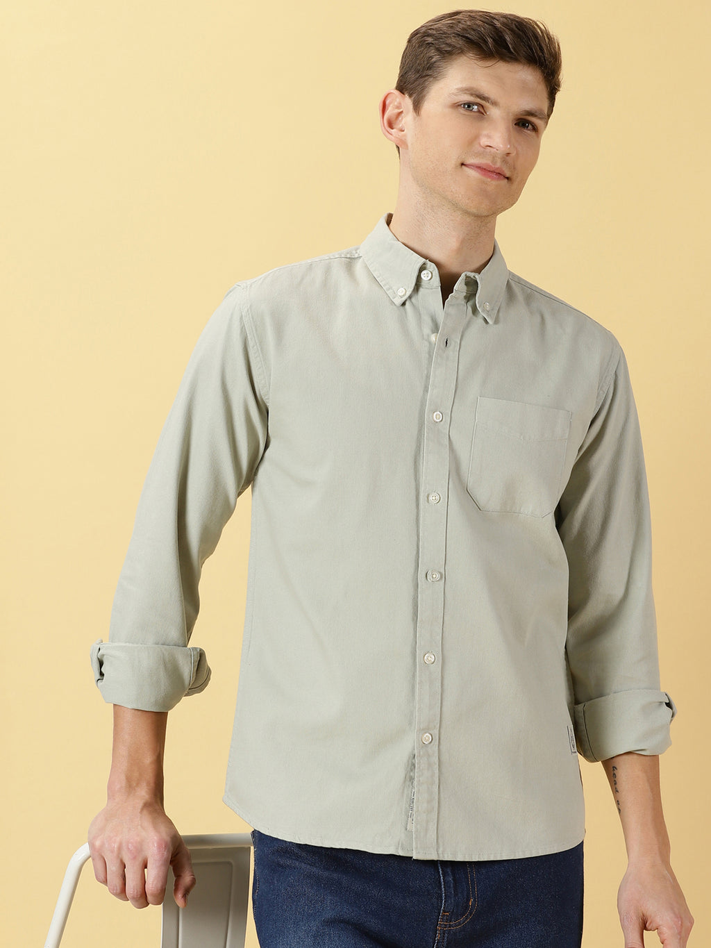Thomas Scott Men Premium Button Down Collar Slim Fit Twill Pure Cotton Shirt