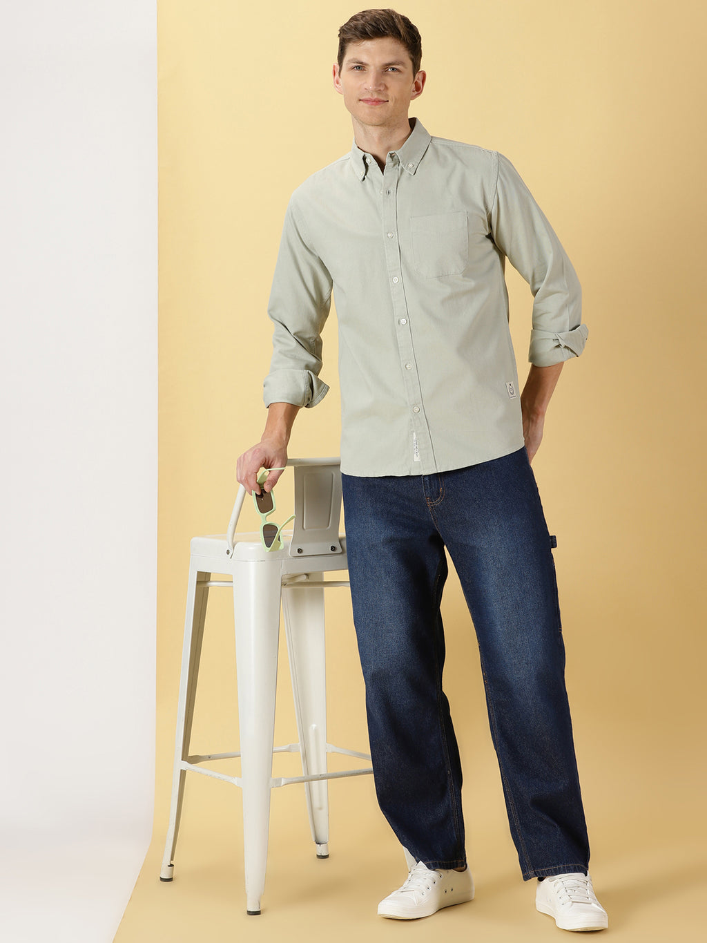 Thomas Scott Men Premium Button Down Collar Slim Fit Twill Pure Cotton Shirt