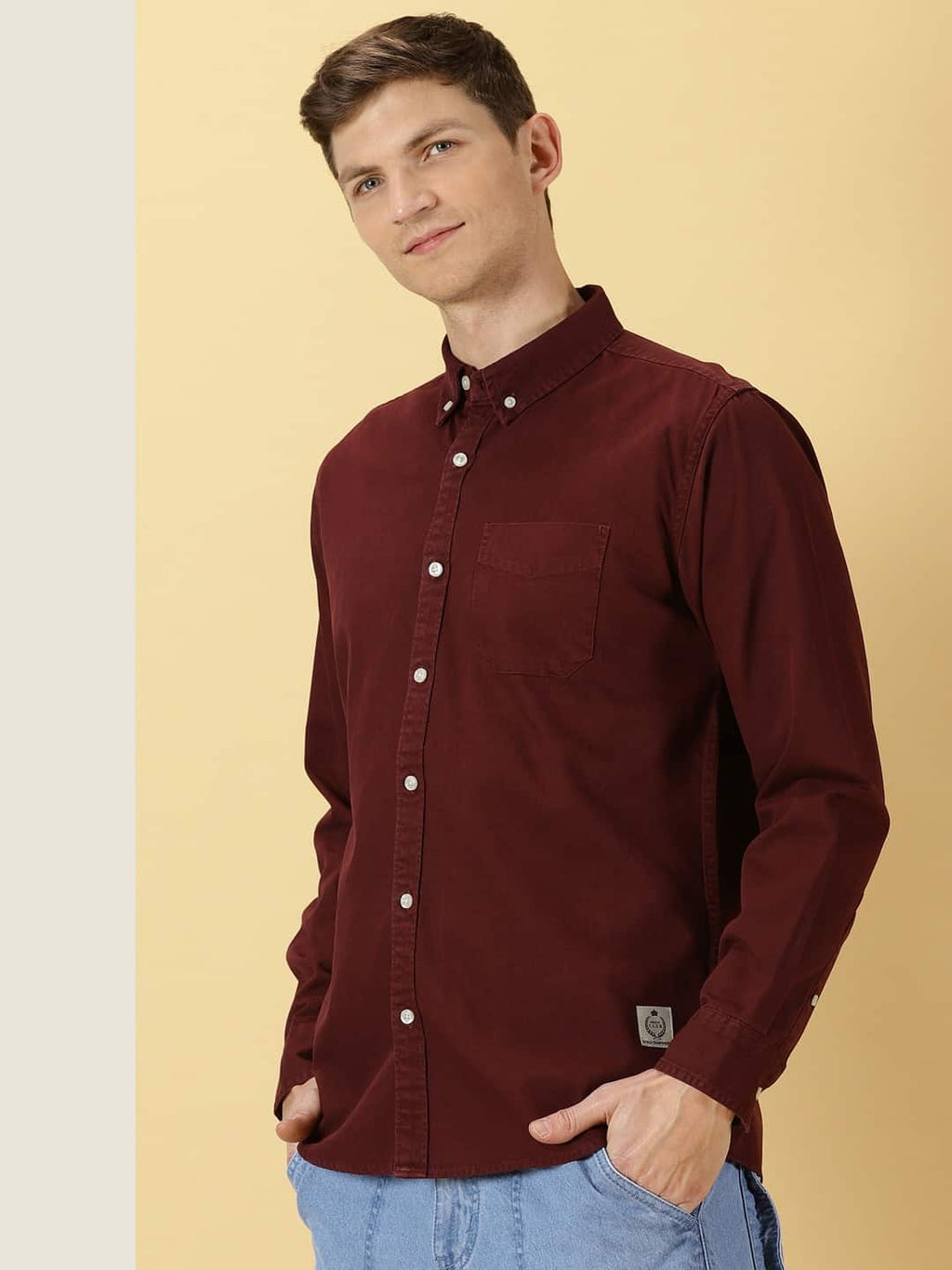 Thomas Scott Men Premium Slim Fit Button Down Collar Pure Cotton Casual Shirt