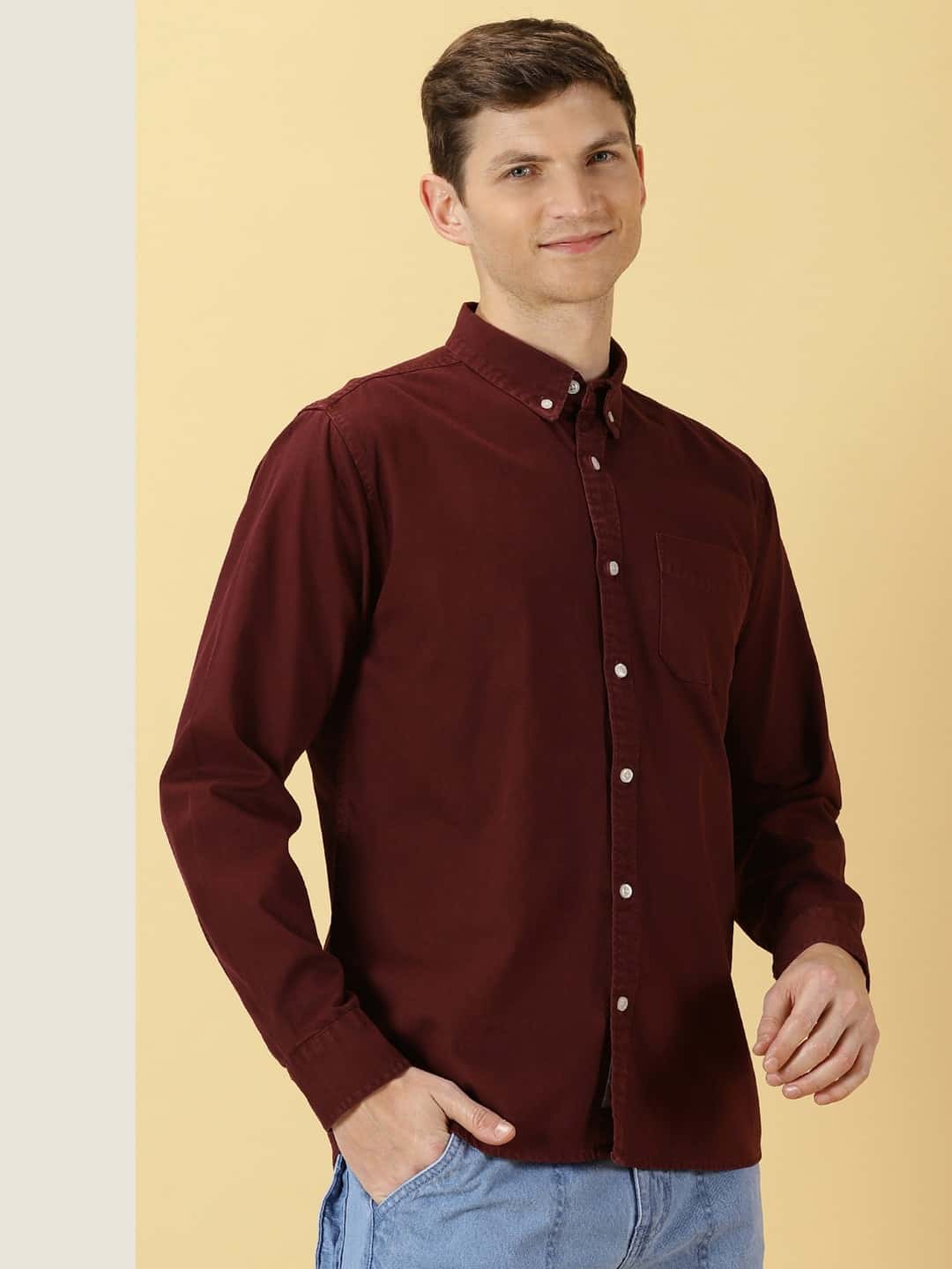 Thomas Scott Men Premium Slim Fit Button Down Collar Pure Cotton Casual Shirt