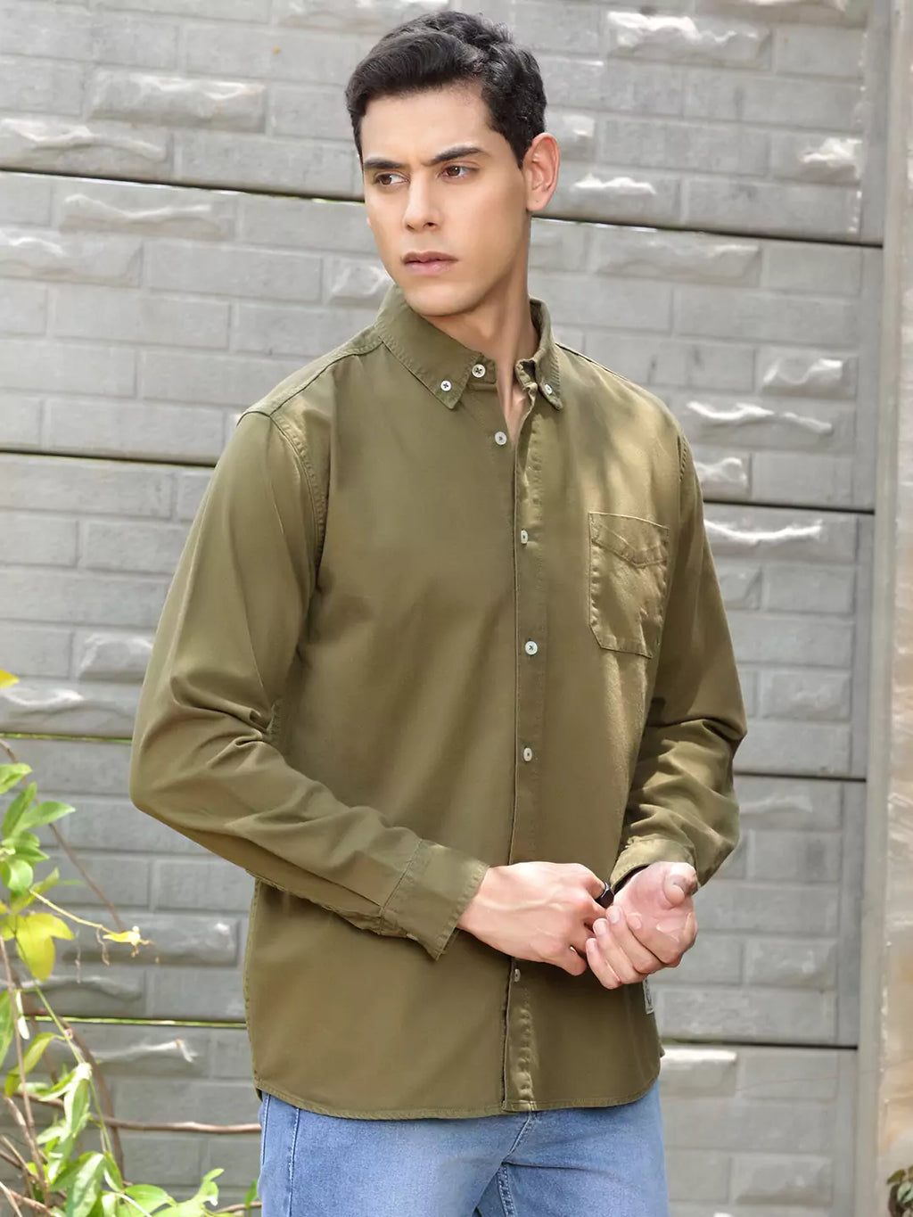 Thomas Scott Men Premium Slim Fit Button-Down Collar Casual Shirt