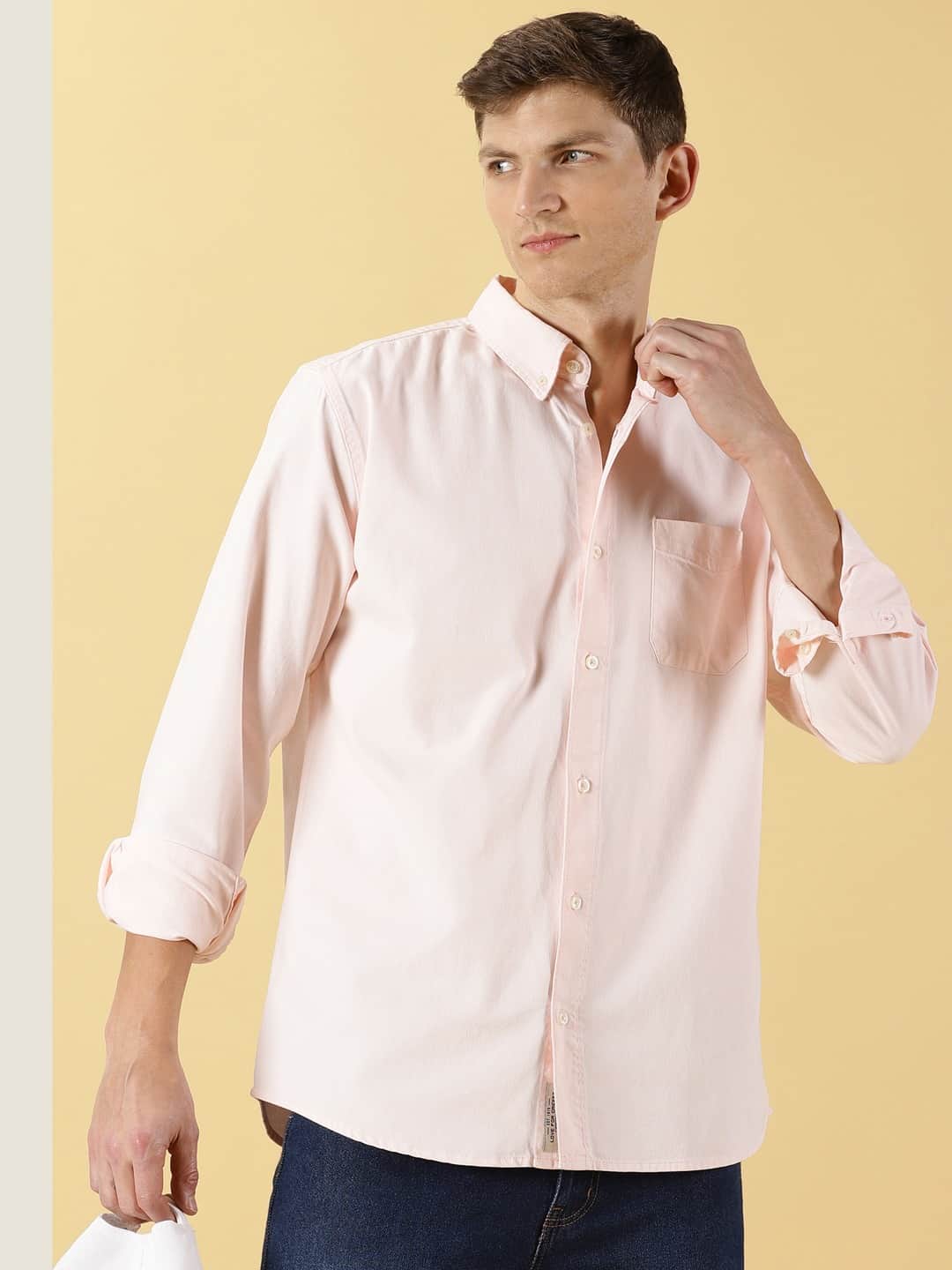 Thomas Scott Men Premium Slim Fit Pure Cotton Twill Casual Shirt