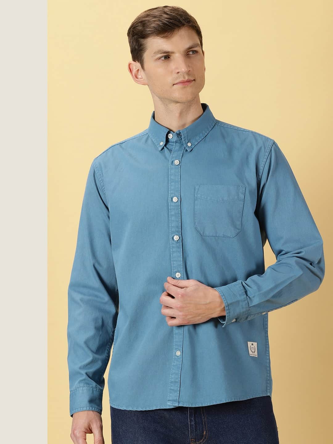 Thomas Scott Men Premium Slim Fit Button-Down Collar Twill Casual Pure Cotton Shirt