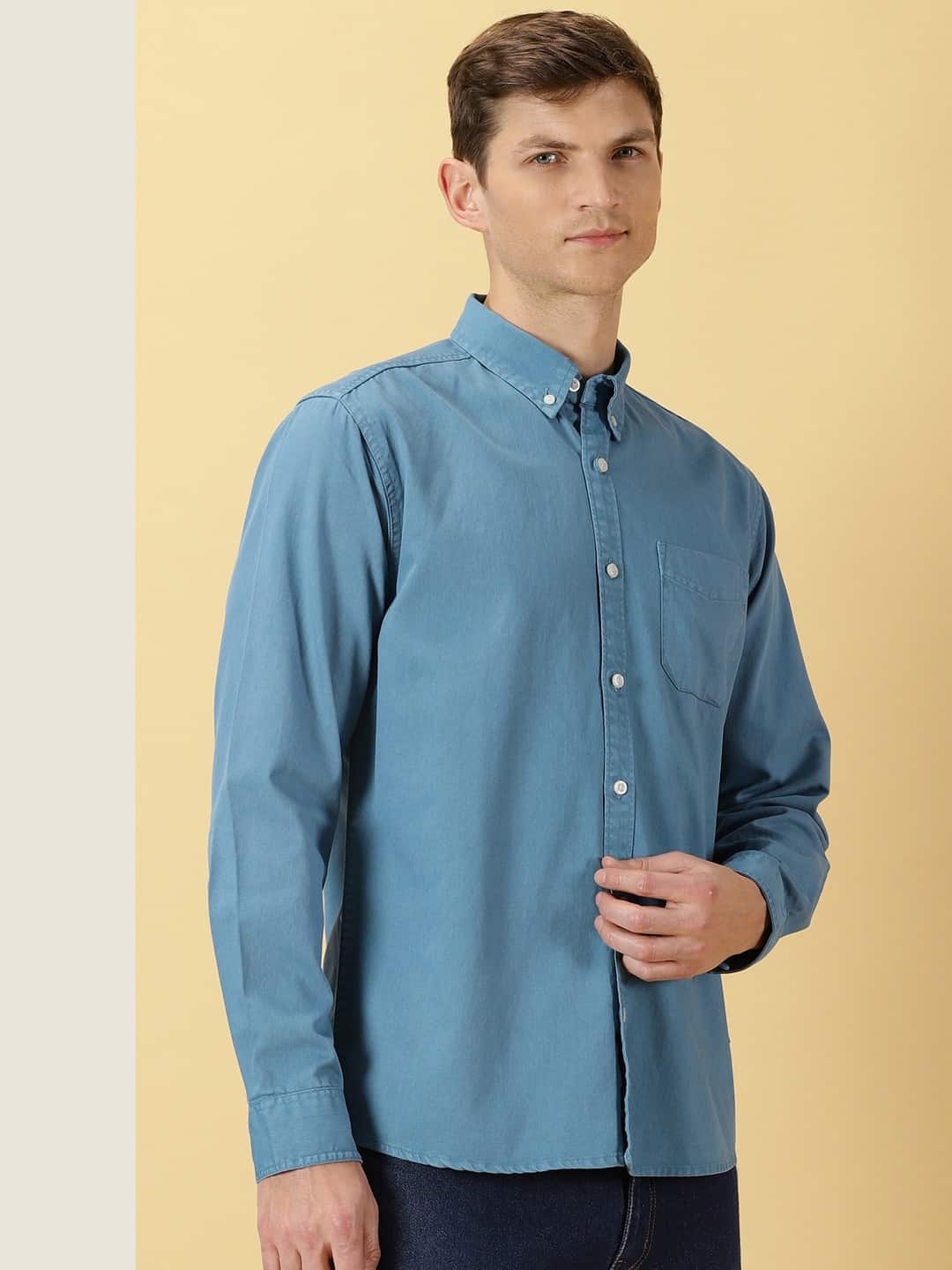 Thomas Scott Men Premium Slim Fit Button-Down Collar Twill Casual Pure Cotton Shirt