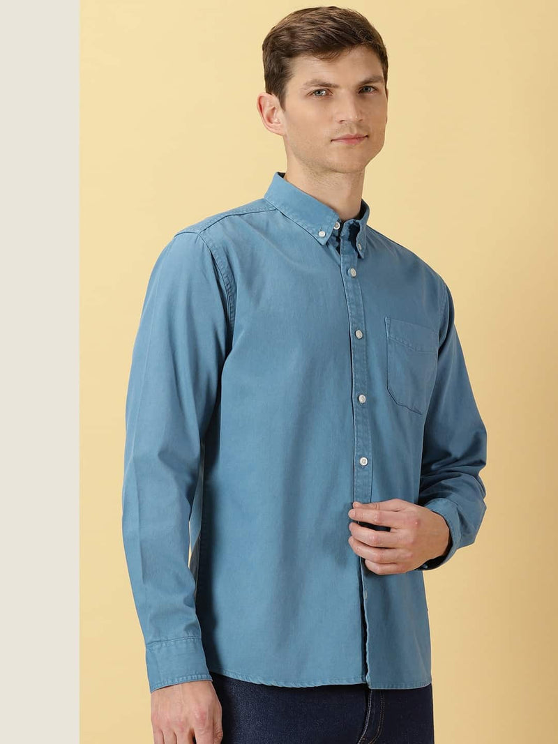 Thomas Scott Men Premium Slim Fit Button-Down Collar Twill Casual Pure Cotton Shirt