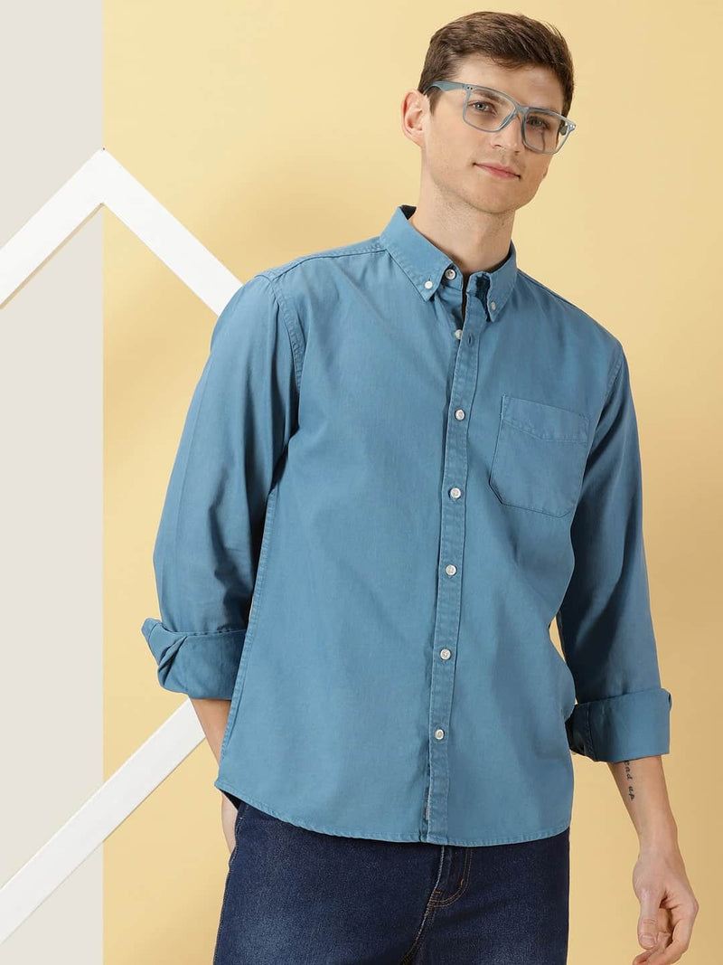 Thomas Scott Men Premium Slim Fit Button-Down Collar Twill Casual Pure Cotton Shirt