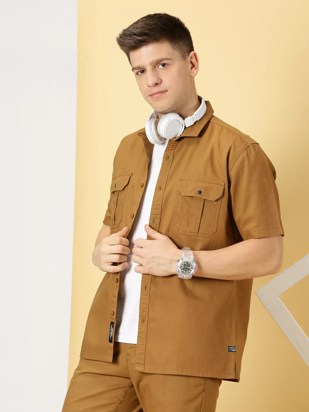 Thomas Scott Men Standard Spread Collar Cotton Oversized Casual Shirt