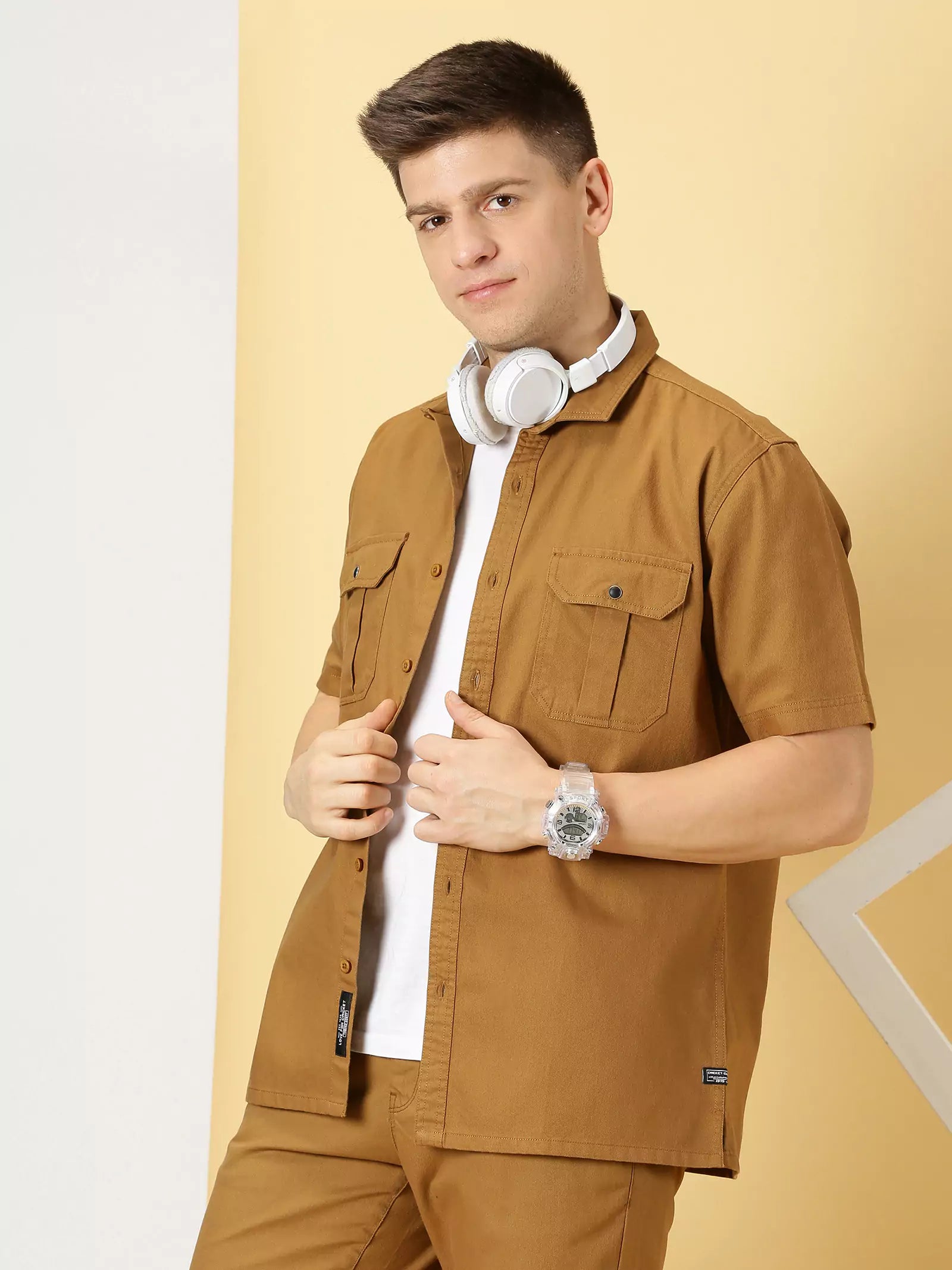 Thomas Scott Men Standard Spread Collar Cotton Oversized Casual Shirt