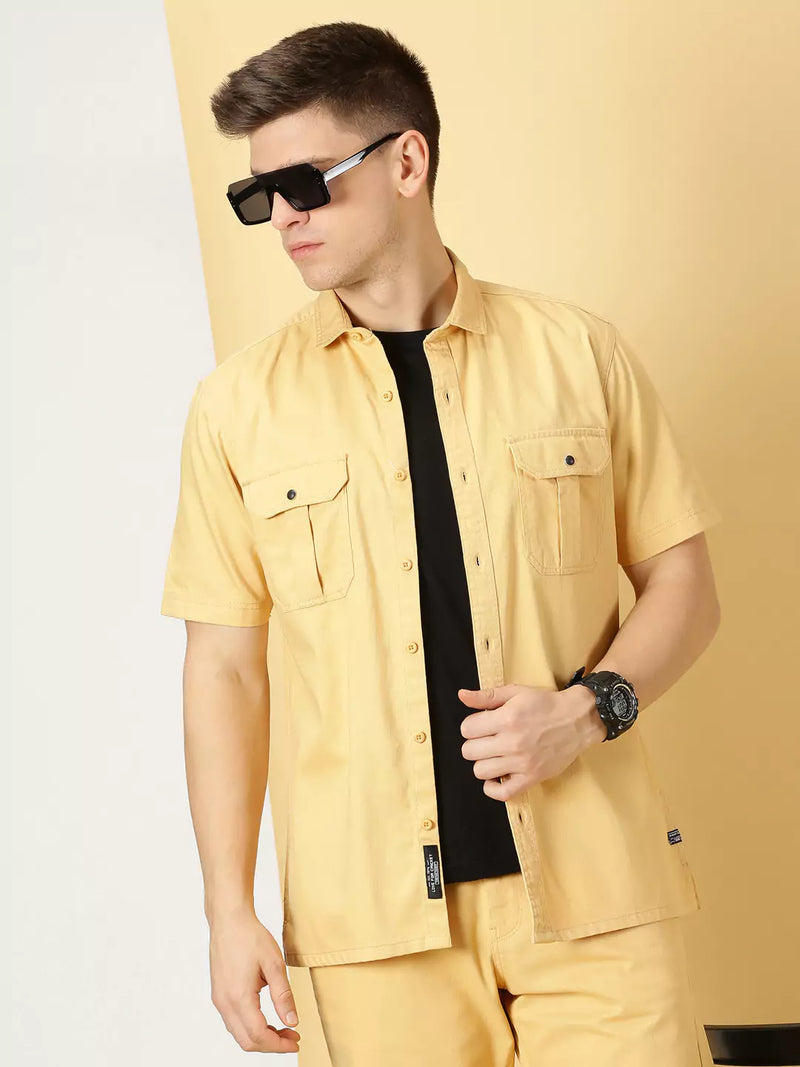 Thomas Scott Men Spread Collar Twill Weave Pure Cotton Casual Shacket