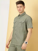 Olive Standard Oversized Twill Weave Pure Cotton Casual Shirt For Men