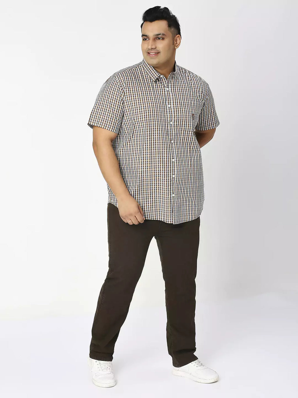 Thomas Scott Men Plus Size Premium Gingham Checked Pure Cotton Casual Shirt
