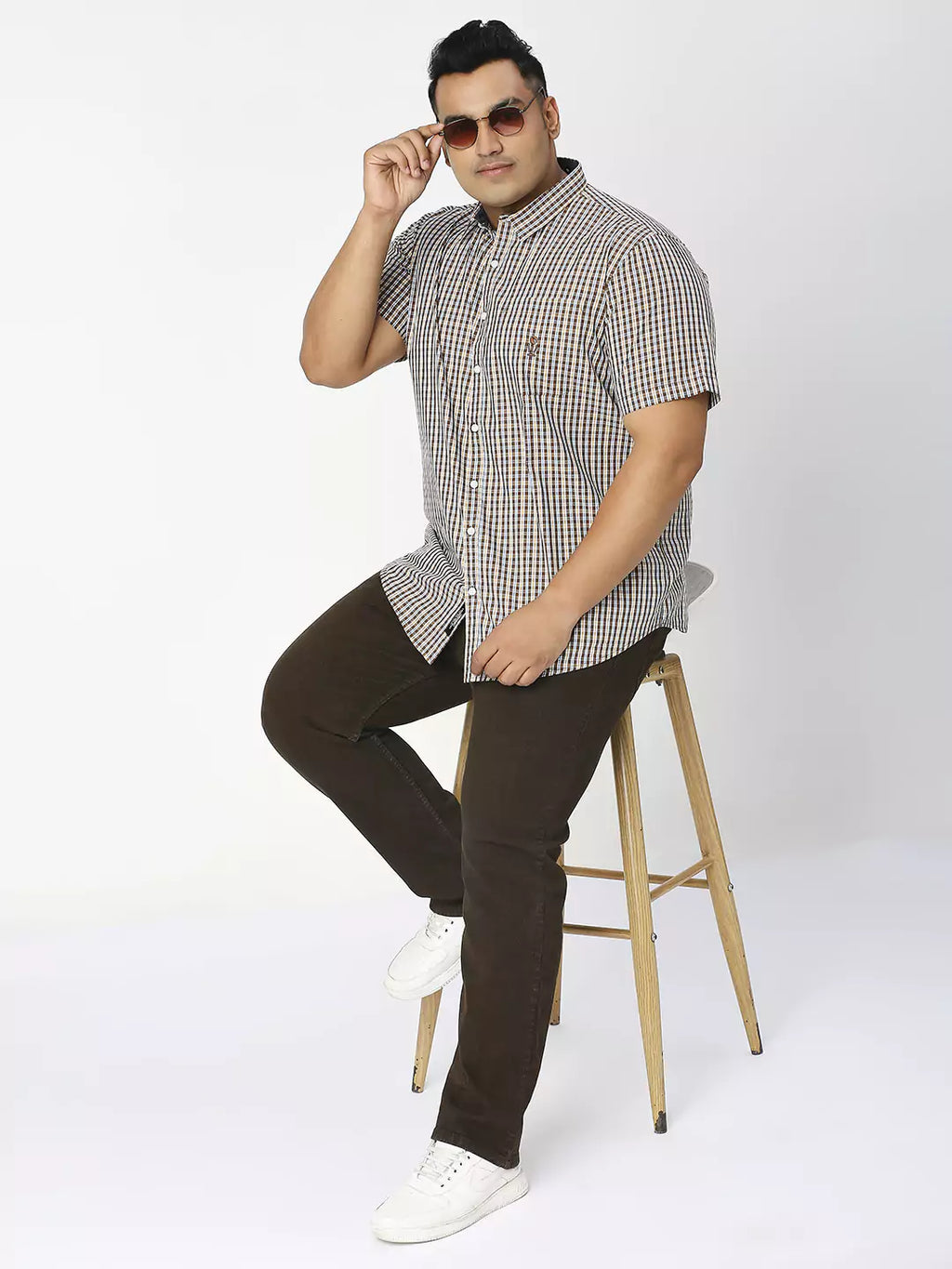 Thomas Scott Men Plus Size Premium Gingham Checked Pure Cotton Casual Shirt