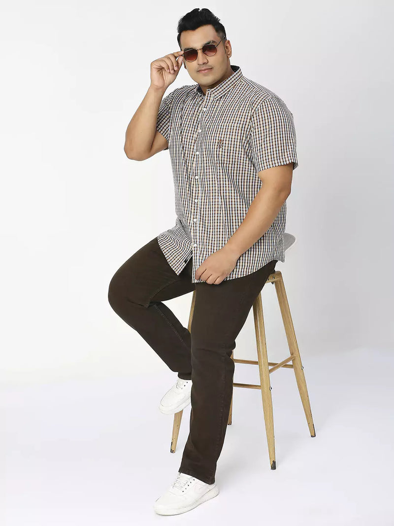 Thomas Scott Men Plus Size Premium Gingham Checked Pure Cotton Casual Shirt