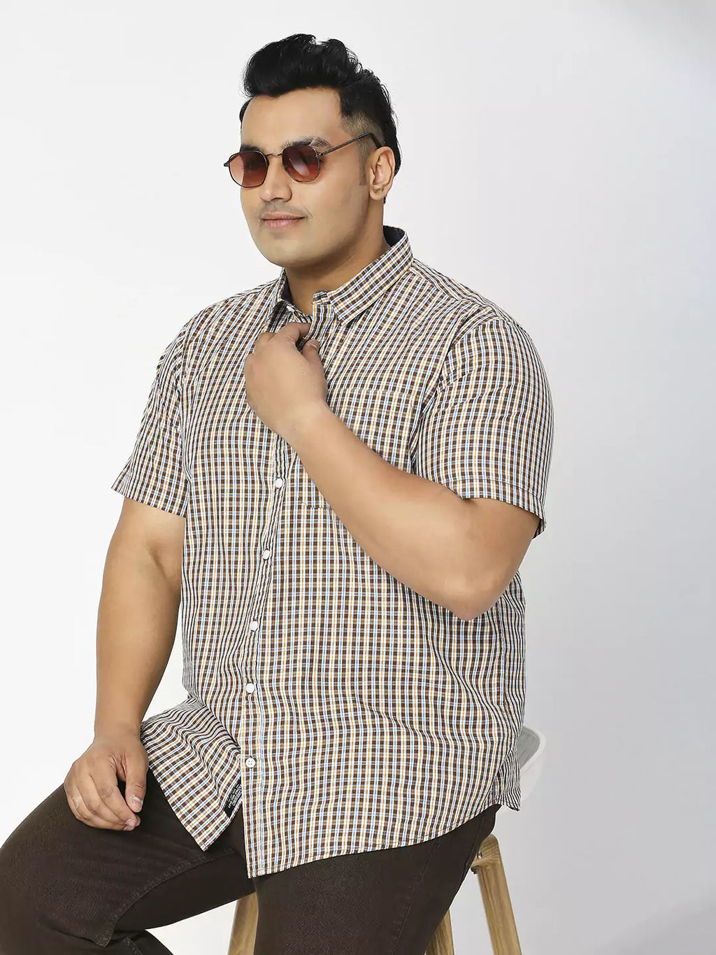 Thomas Scott Men Plus Size Premium Gingham Checked Pure Cotton Casual Shirt