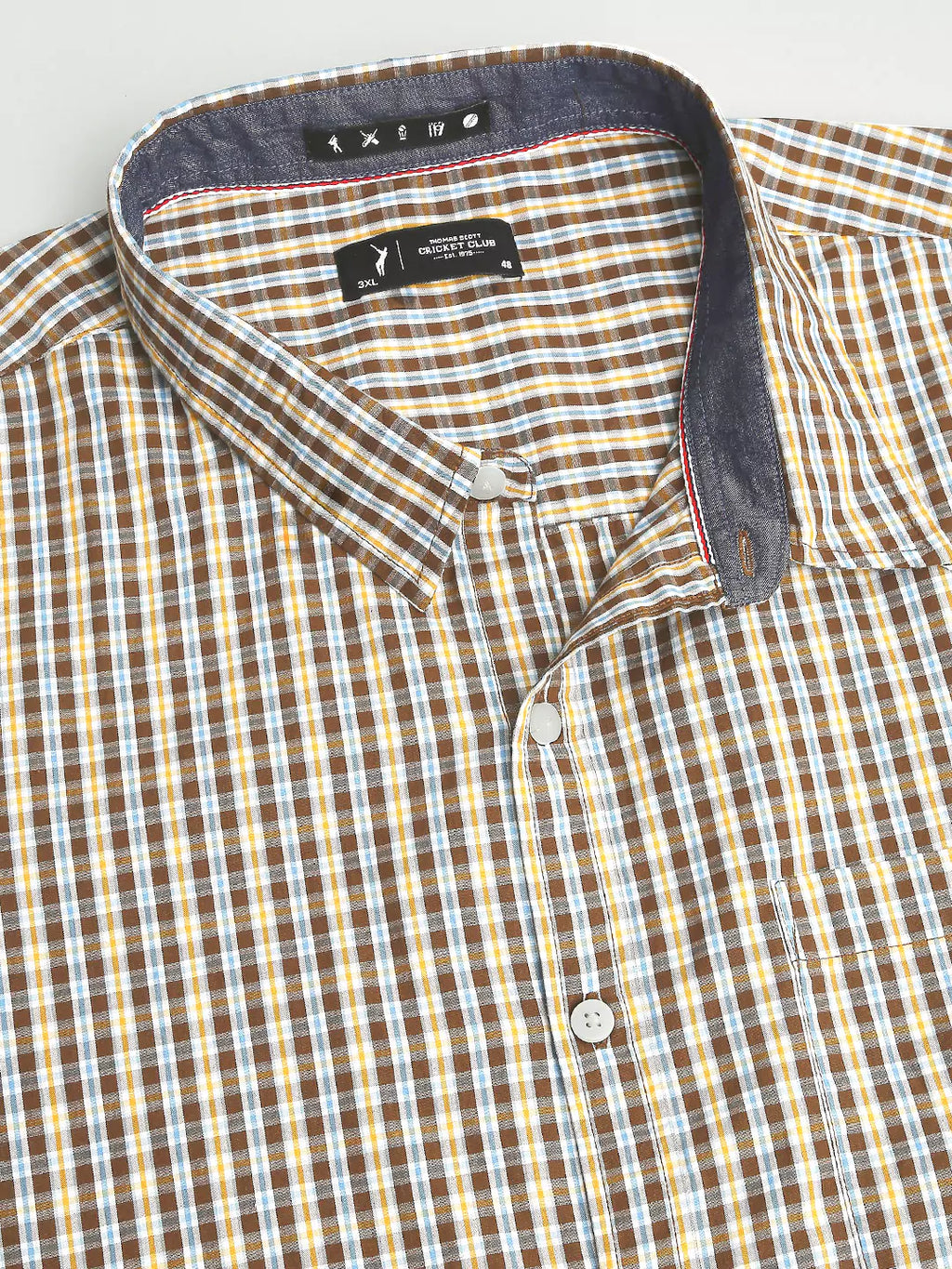 Thomas Scott Men Plus Size Premium Gingham Checked Pure Cotton Casual Shirt