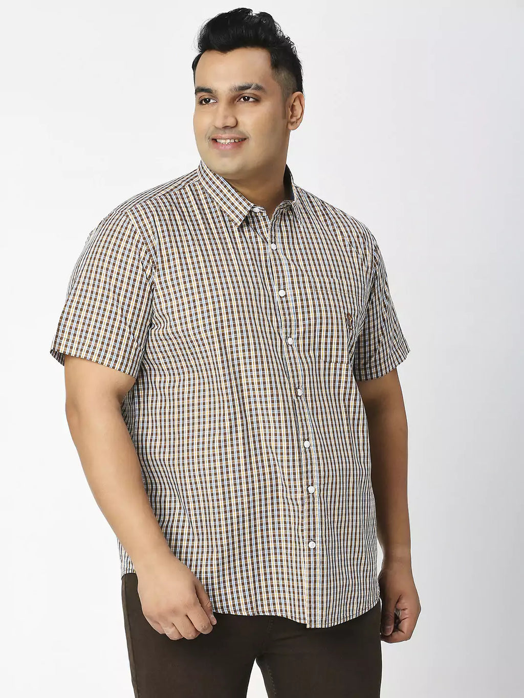 Thomas Scott Men Plus Size Premium Gingham Checked Pure Cotton Casual Shirt