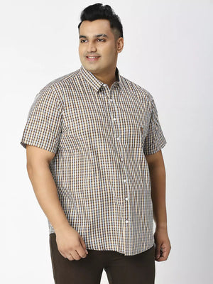 Thomas Scott Men Plus Size Premium Gingham Checked Pure Cotton Casual Shirt