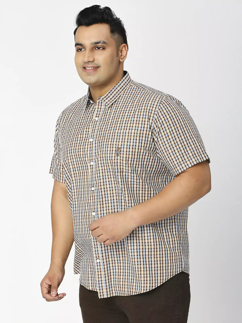 Thomas Scott Men Plus Size Premium Gingham Checked Pure Cotton Casual Shirt