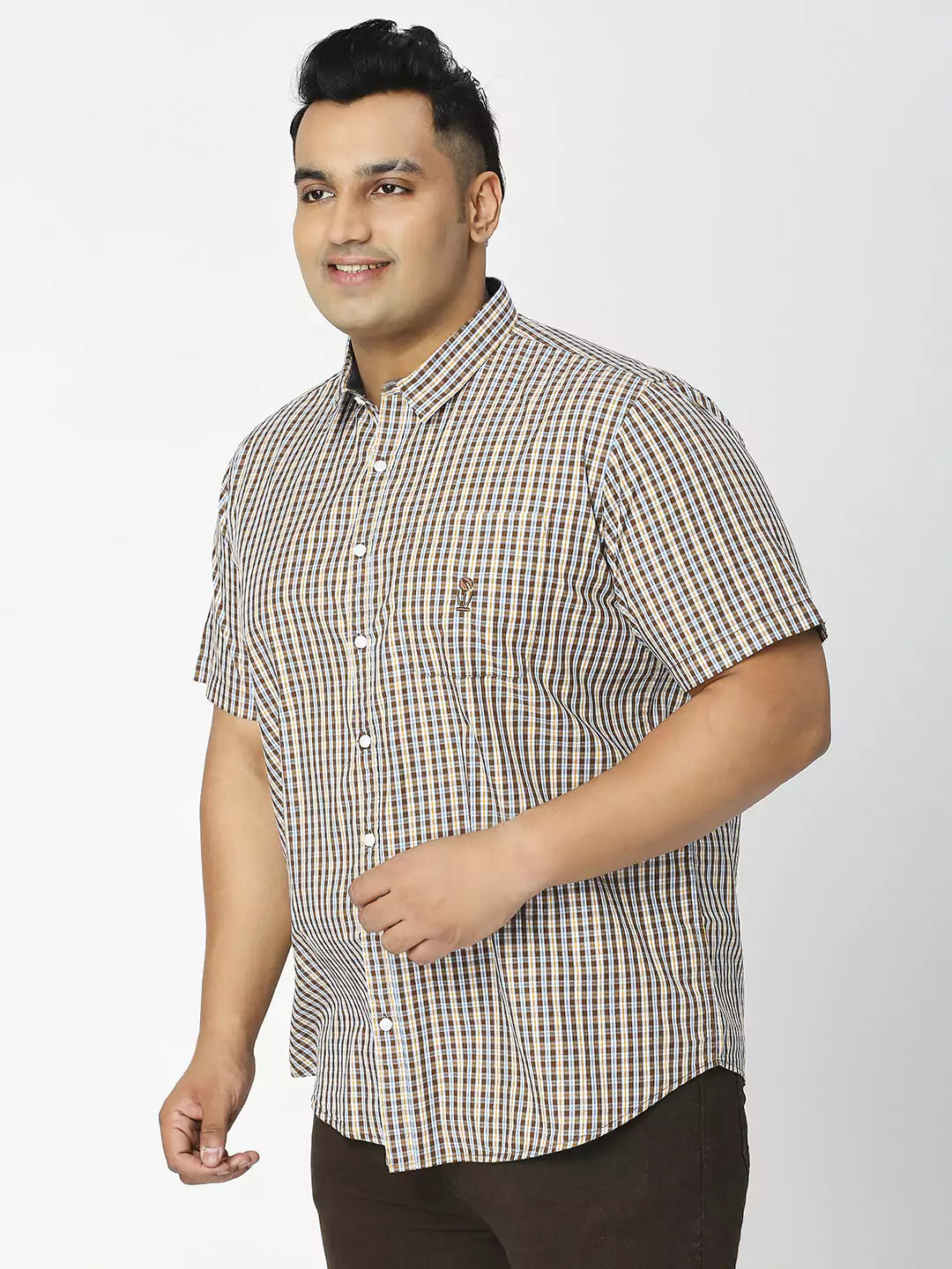 Thomas Scott Men Plus Size Premium Gingham Checked Pure Cotton Casual Shirt