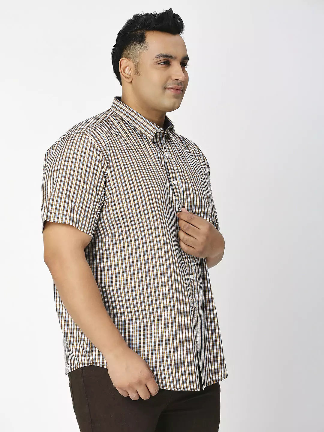 Thomas Scott Men Plus Size Premium Gingham Checked Pure Cotton Casual Shirt