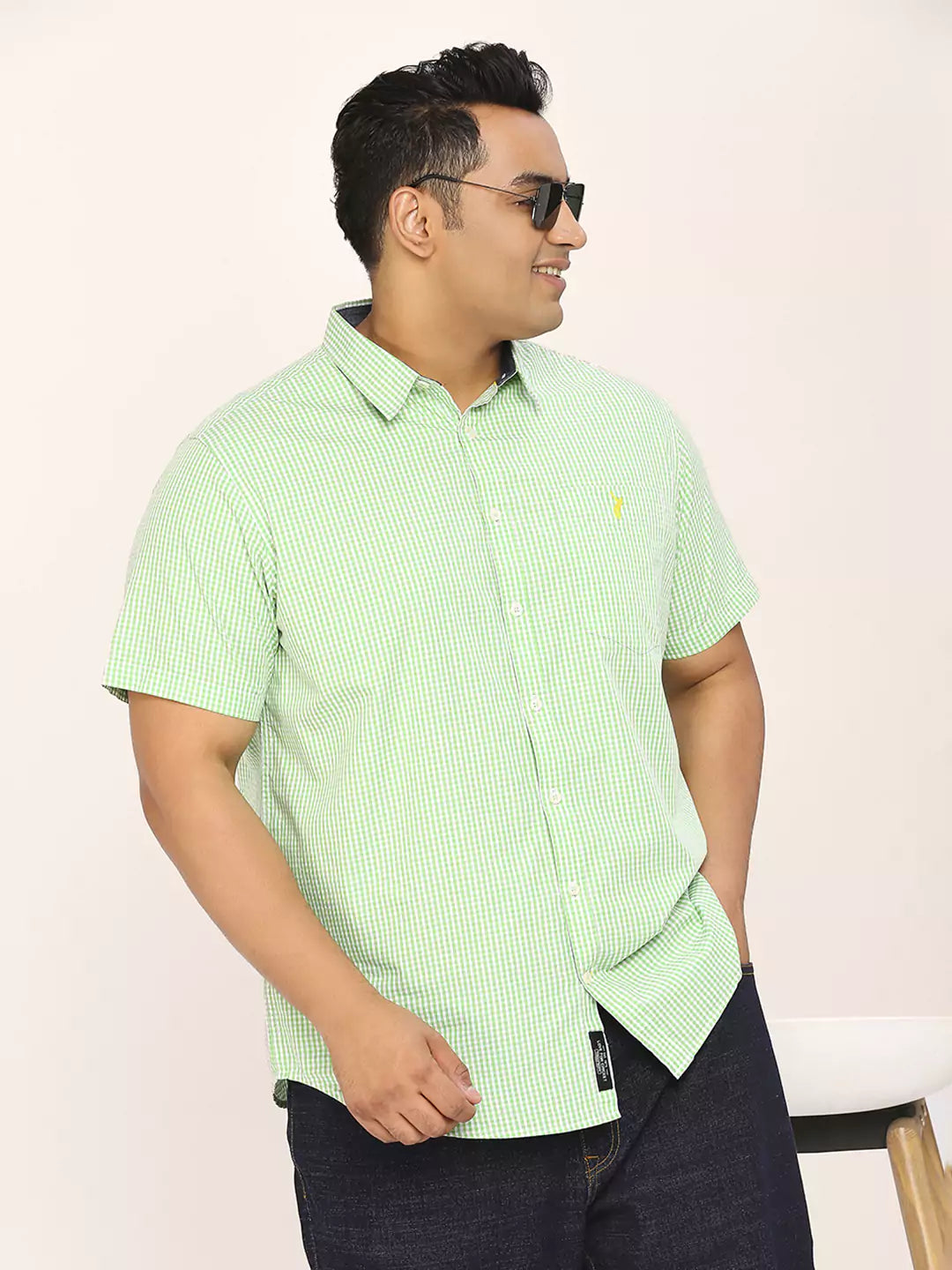 Thomas Scott Men Plus Size Standard Micro Checked Cotton Casual Shirt