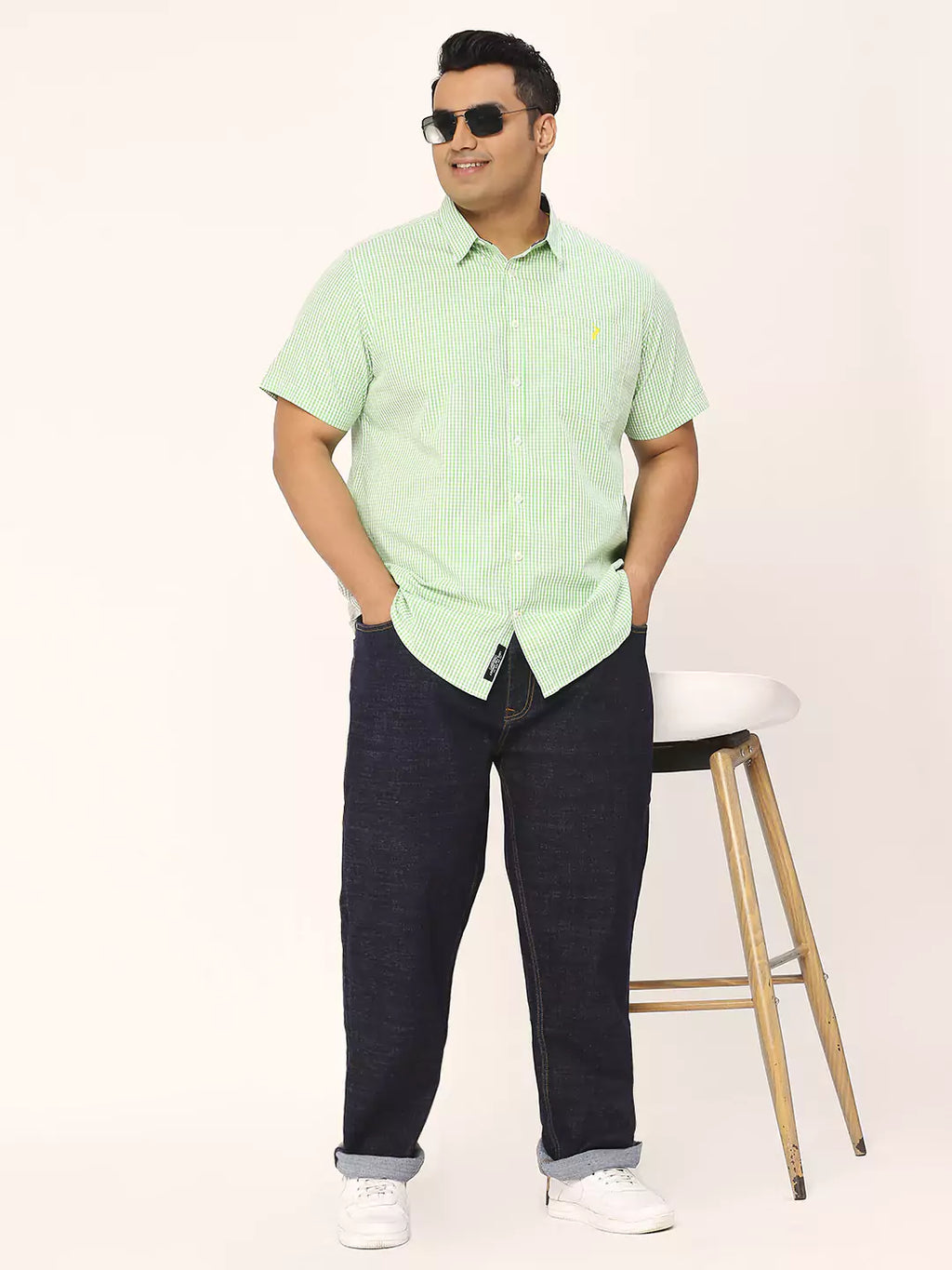 Thomas Scott Men Plus Size Standard Micro Checked Cotton Casual Shirt