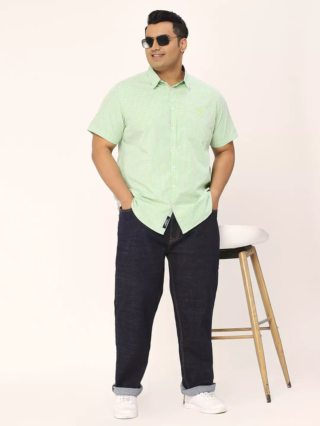 Thomas Scott Men Plus Size Standard Micro Checked Cotton Casual Shirt