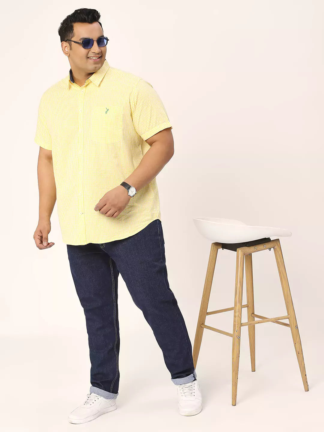 Thomas Scott Men Plus Size Standard Micro Checked Cotton Casual Shirt