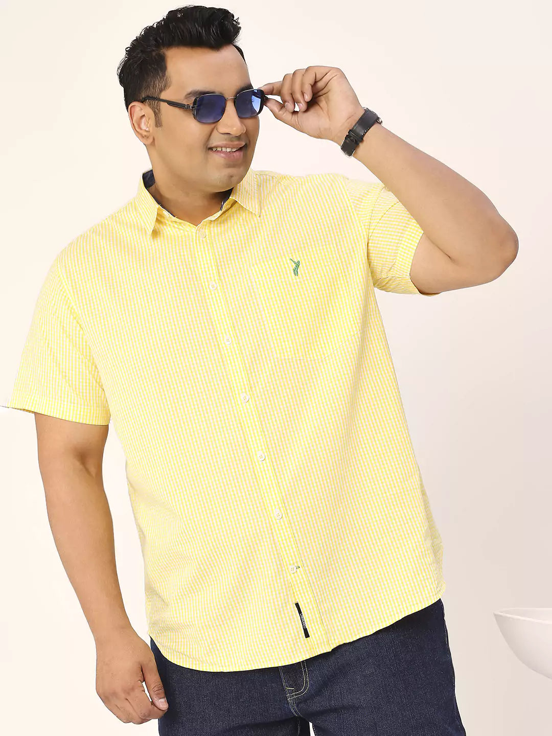 Thomas Scott Men Plus Size Standard Micro Checked Cotton Casual Shirt
