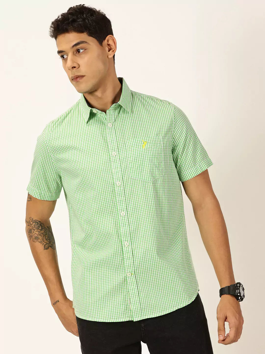 Thomas Scott Men Standard Slim Fit Checked Pure Cotton Casual Shirt