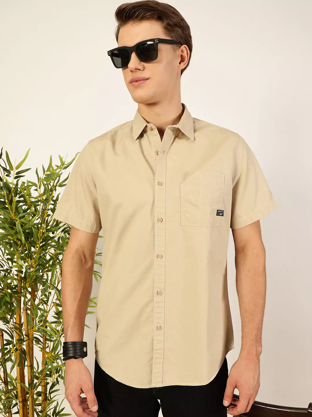 Thomas Scott Men Premium Cutaway Collar Solid Cotton Slim Fit Casual Shirt